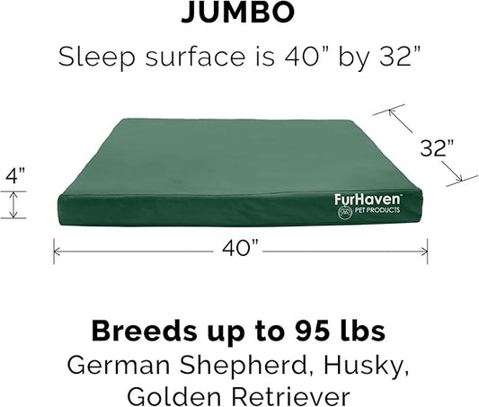Furhaven Water-Resistant Orthopedic Dog Bed for Large Dogs w/ Removable Washable Cover, For Dogs Up to 95 lbs - Indoor/Outdoor Logo Print Oxford Polycanvas Mattress - Forest, Jumbo/XL