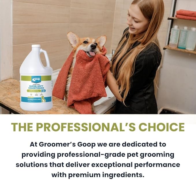 Groomer’s Goop Glossy Coat Super-Soft Conditioner – Deep Moisture Formula Softens & Detangles Dog & Cat Coats, Soothes Dry Skin, Natural Ingredients, Dye-Free – 1 Gallon