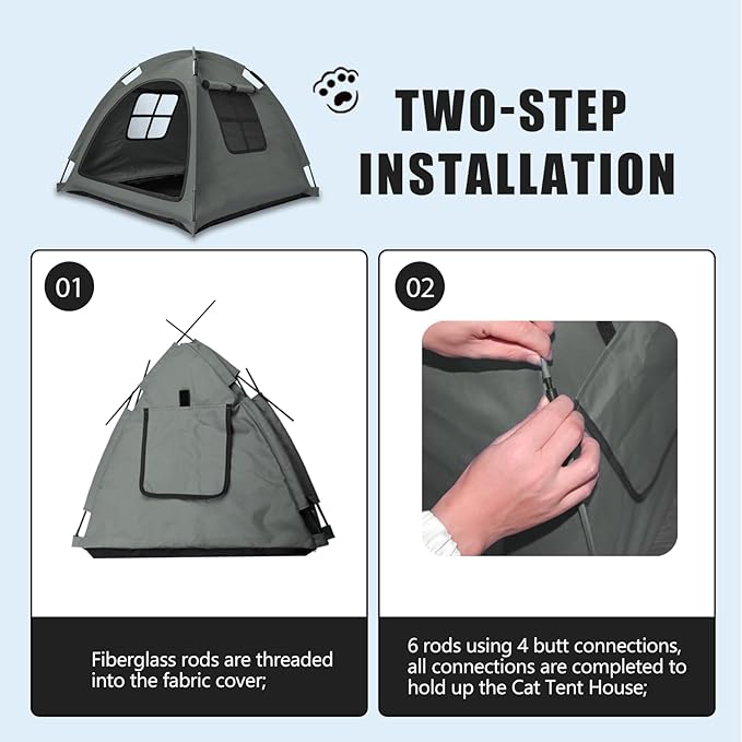 Open Design Pet Tent, Cozy Monitoring Bed for Cats & Puppies, Breathable Mesh Walls for Security & Ventilation, Indoor Outdoor Travel, Grey