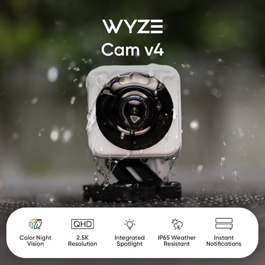 WYZE Cam v4 (Latest Model), 2.5K AI Security Camera, Indoor/Outdoor Cameras for Home Security, Baby Monitor & Pet Camera, Vibrant Color Night Vision, No Subscription Required, Free Expert Help