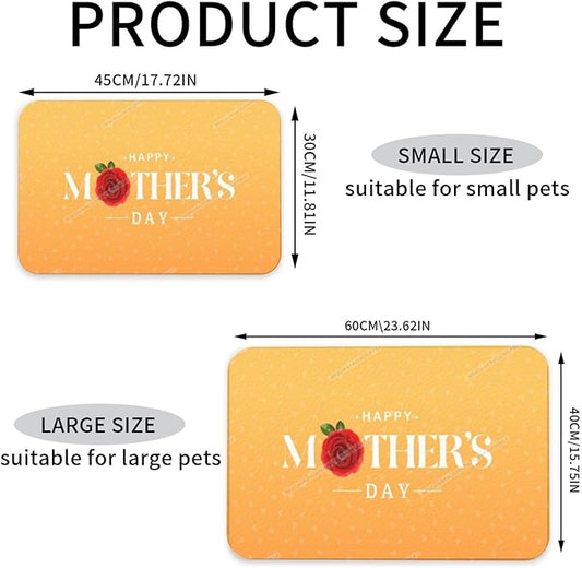 Dog Food Mat for Floors Absorbent Quick Drying Happy Mother's Day Floral Gift for Mom It Pet Cat Food Mat Easy-to-Clean Pet Feeding Mats Dog Bowl Mats 18X12In