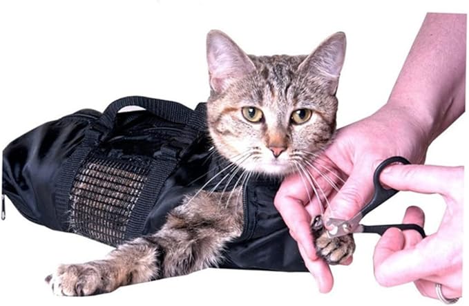Hemoton Cat Grooming Bag with Muzzle Cat Bathing Bag with Mesh for Water Drainage Scratch-Resistant Design Easy to Carry for Pet Grooming and Bathing