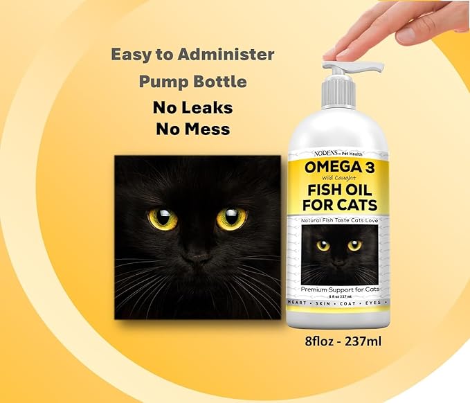 Nodens Natural Fish Oil for Cats Skin & Coat - 100% Pure Omega 3 Fish Oil for Dandruff & Hairballs - Cat Vitamins and Supplements Fish Oil Liquid for Joint Inflammation, Immune Support & Digestion