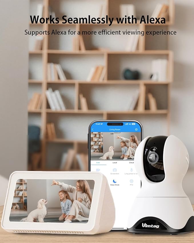 VIMTAG 5G Pet Camera Indoor with Phone APP, 4MP Dog Camera with Speaker, 360ยฐ Pan/Tilt Baby Monitor, Security Cameras for Home/Room/Nanny, Dual-Band WiFi, Motion Tracking, 2-Way Audio, Cloud & SD Card