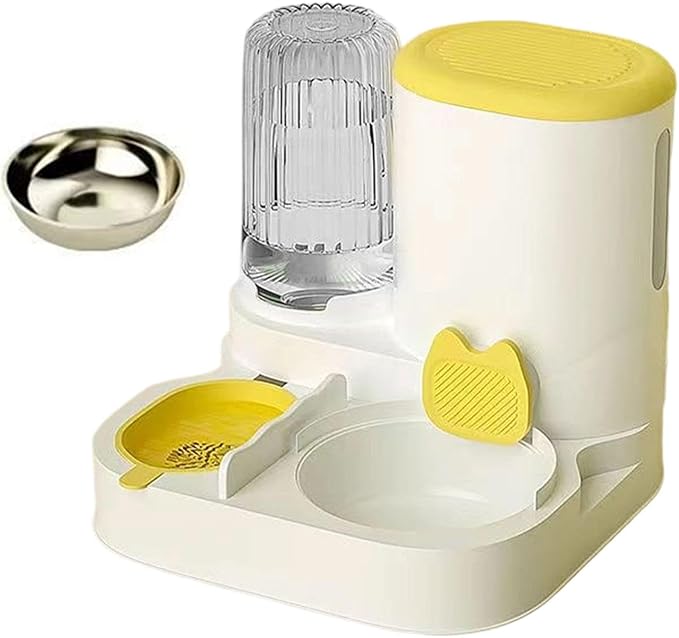 Automatic Dog Feeder and Water Dispenser Dog Bowl Household Portable Automatic Pet Feeder Food Feed for Small Dogs Kitten, Yellow