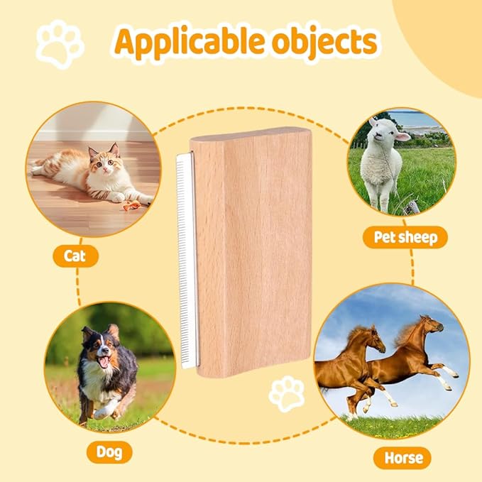 Deshedding Brush, Fine Steel Teeth Cat Grooming Brush Wooden Handle Horse Massage Comb for Long Hair Dogs Cats Horses