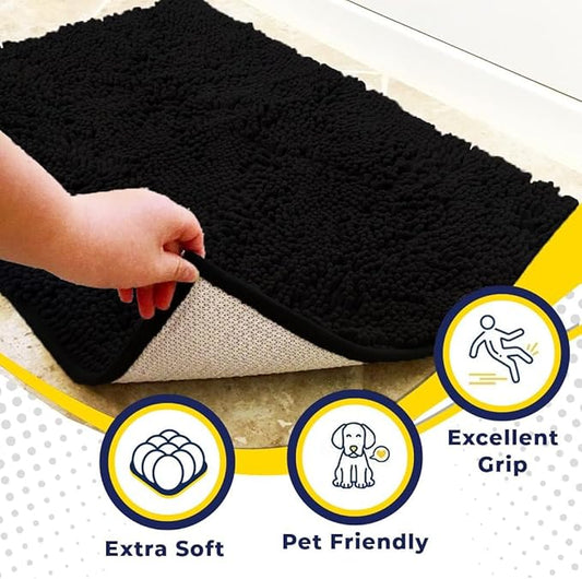 Muddy MatĀ® | Super Absorbent Door Mat Indoor, Microfiber Quick Dry Chenille Entryway Rug, Non-Slip Front Door Mat, Indoor Mats for Entryway, Machine Washable Pet Rug, Black 30"x19"