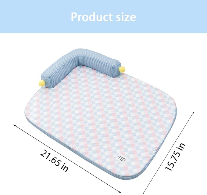 Cooling Cat Bed with Pillow – L-Shaped Sofa Design, Breathable Summer Mat for Kittens & Cats, Machine-Washable Cushion Calming Bed for Persian, Siamese, Small Pets (Blue, 21"x15"x4")