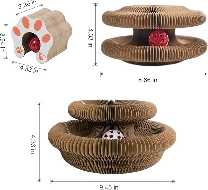 Kitlty Kurliz Cat Toy,Magic Organ Cat Toy,Magic Organ Cat Scratcher Board,Foldable Recyclable Cat Accordion Toy for Indoor Cat Playing,Interactive Scratch Pad with Toy Ball(2pc)
