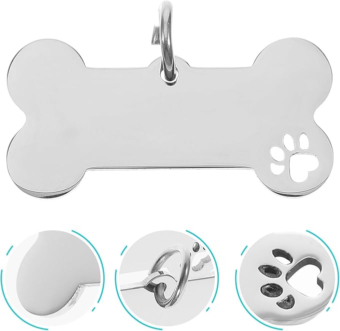 Toddmomy 4pcs Bone-Shaped Stainless Steel Dog Tag Pendants 21x40mm Hollow Puppy Name Id Tags Pet Collar Accessories Anti-Lost Pet Supplies