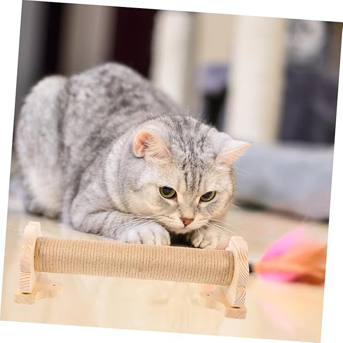 Beaupretty Sisal Cat Scratching Post Vertical Kitten Scratcher with Solid Wood Core 40cm Sturdy Wear-Resistant Cat Cage Accessory for Daily Use