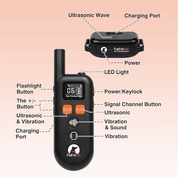 PaiPaitek Vibrating Dog Collar No Shock - 3300ft Dog Training Collar with Remote for 10-120lbs Small Medium Large with Beep, Vibration, Ultrasonic Modes, Security Lock & No Prongs