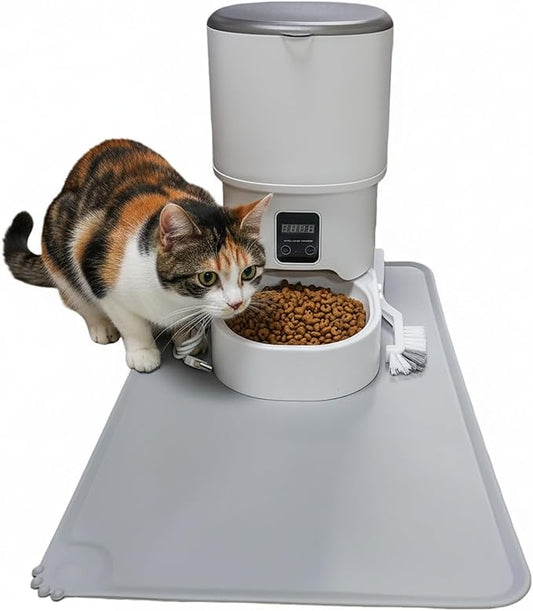 Automatic Pet Feeder for Dogs & Cats - 4L Large Capacity, Timer Controlled Quantitative Feeding, Dual Power Supply (USB + Battery), Detachable Bowl & Cleaning Brush, Non-Slip Mat Included