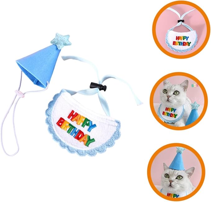 SOLUSTRE Dog Birthday Hat and Embroidered Bandana Set Blue Star Pattern Adjustable Pet Party Costume for Small to Medium Dogs Birthday Supplies