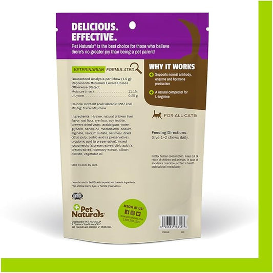 Pet Naturals Lysine for Cats, Chicken Flavor, 60 Chews - Immune and Respiratory Support for Cats - No Wheat or Corn - Vet Recommended