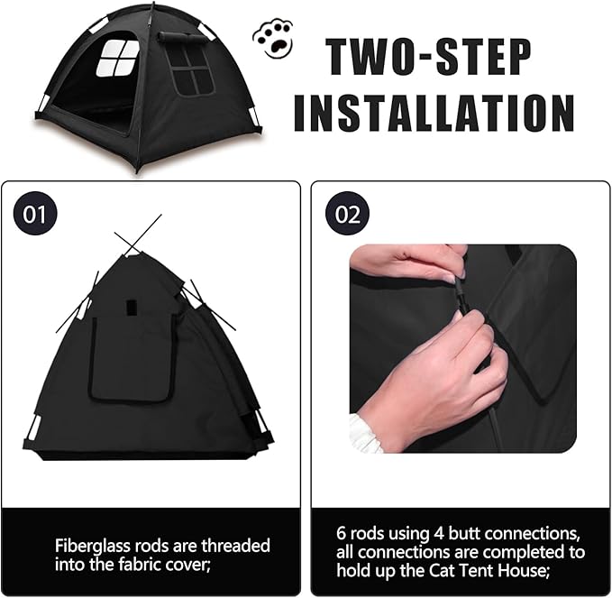 Open Design Pet Tent, Cozy Monitoring Bed for Cats & Puppies, Breathable Mesh Walls for Security & Ventilation, Indoor Outdoor Travel, Black