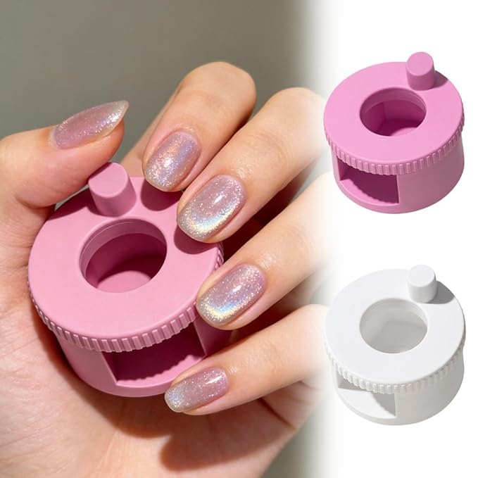 Rotating Cat Eye Magnet, Adjustable Cylinder Stand, Beginner Friendly Nail Tool with Uniform Magnetic Force and Excellent Light Absorption, Can Easily DIY Glossy Cat Eye Effect (Pink)