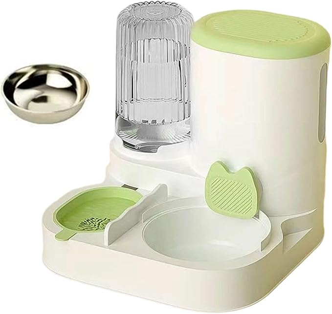 Automatic Dog Feeder and Water Dispenser Dog Bowl Household Portable Automatic Pet Feeder Food Feed for Small Dogs Kitten, Green