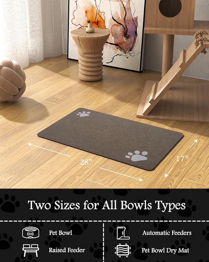 Pet Feeding Mat-Absorbent Dog Mat for Food and Water Bowl-No Stains Quick Dry Water Dispenser Mat-Dog Accessories Pet Supplies-Bowl for Messy Drinkers(Brown,17"x28"