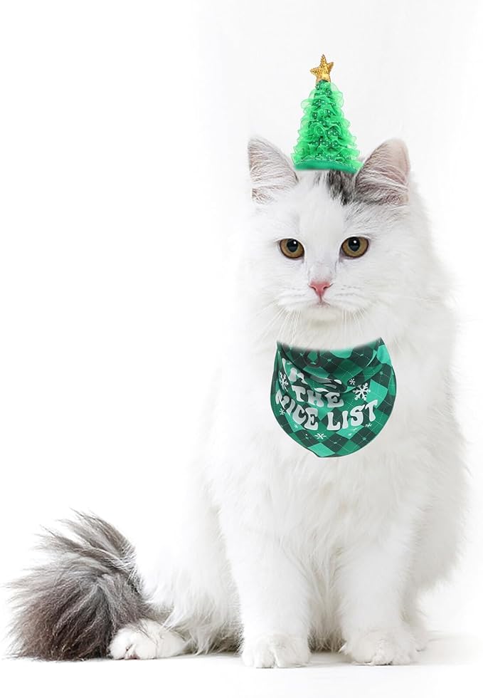 Adjustable Christmas Dog Bandana and Soft Plaid Pet Hat Set, 2pcs Holiday Triangle Scarf for Dogs, Festive Pet Supplies for Christmas Party