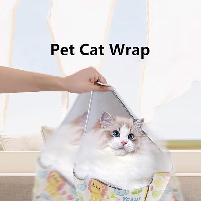 Grooming Cat Fabric Wrap - Adhesive Anti-Bite Fabric Swaddle Cat Wrap, Cat Grooming Swaddle Wrap | Screen Cleaning Cloth Cat Claw Care Adherent Restraint Wrap for Pet Shelter, Home