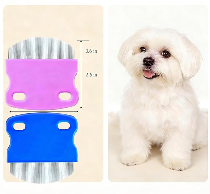 2 Pack Pet Tear Stain Remover Comb - Stainless Steel Gentle Round-Head Grooming Tool for Cats & Dogs, Removes Fleas, Lice, Dirt & Debris from Eye Area
