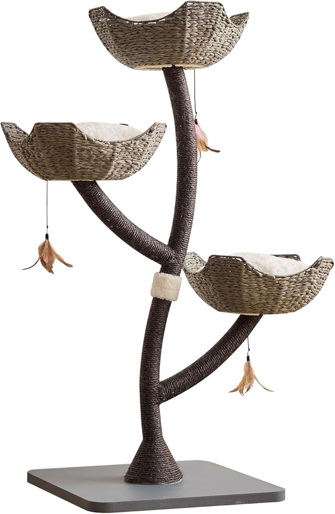 52” Tall Modern Gray Cat Tree Tower for Large Cats| Cat Scratching Posts with Hand-Woven Baskets | Luxury Cat Condo for Indoor Multiple Cats | Cat Furniture for Gifts (52” Gray )