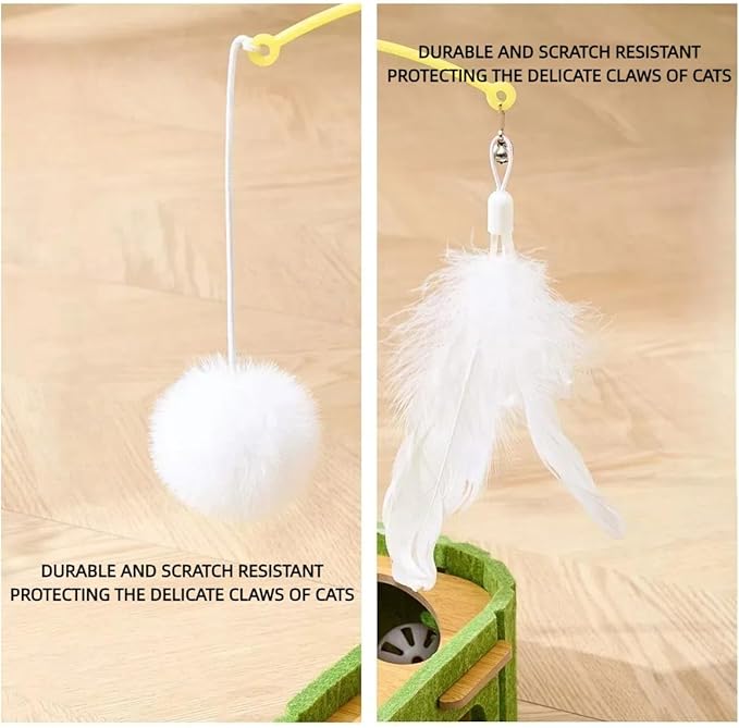Cat Scratching Post Premium Basics Kitten Scratcher Sisal Scratch Posts with Rotating Teaser Wand, Hanging Balls, Interactive cat Toy Box, 14in for Kittens or Smaller Cats