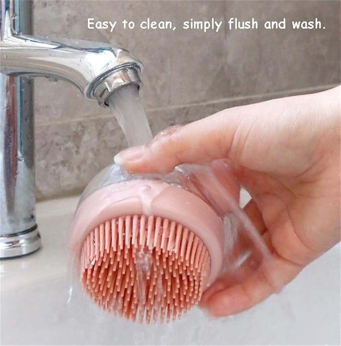 Dog Cat Bath Brush, Pet Shower Massage Brush with Soap Shampoo Dispenser Pet Grooming Massage Rubber Multifunctional Pet Beauty Cleaning Brush Soft Bristle for Long Short Haired Dog Cat Shower, Pink