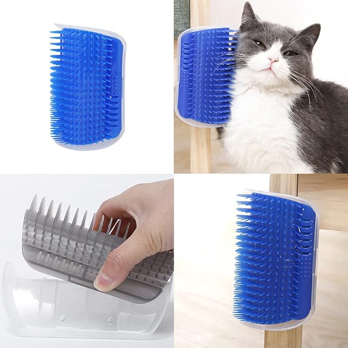 Magik Pet Cat Self Groomer Brush Wall Corner Mount Grooming Massage Comb Toy Catnip (2 Pack, Blue)