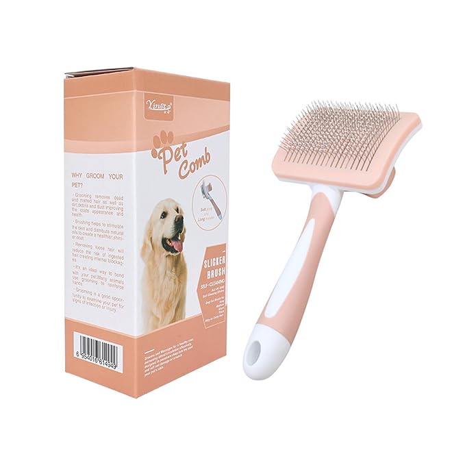Dog Brush, Self-Cleaning Slicker Brush - Skin-Friendly Deshedding Grooming Tool for Dogs & Cats, Suitable for Shedding & Long-Haired Pets, Easy to Clean, Effective Hair Removal Function