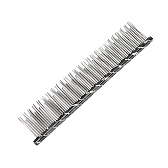 Pet Hair Removal Comb, Stainless Steel Cat Grooming Tool with Dual - Density Teeth, Open Knot Detangling Comb for Long and Short Haired Cats, Ergonomic Non - Slip Handle (Black)