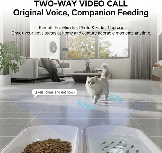 Smart Automatic Pet Feeder with Camera and Two-Way Audio, 5L Food & 4L Water Dispenser for Dogs and Cats, Dual Power Supply, Motion Sensor Light, Travel Pet Carepet feede (BIACK (Basic))