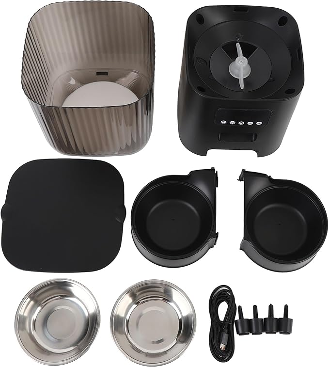 Automatic Cat Feeder,Timed Feeding Button Control Automatic Cat Food Dispenser Auto Pet Feeder with Stainless Steel Bowl for Dog Pet Indoor (Dual Bowls)