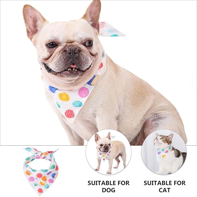 Uonlytech Pet Cotton Dog Bandana Bib Breathable Washable Saliva Towel Small Rainbow Polka Dot Triangle Scarf Summer Pet Supply for Cats and Dogs