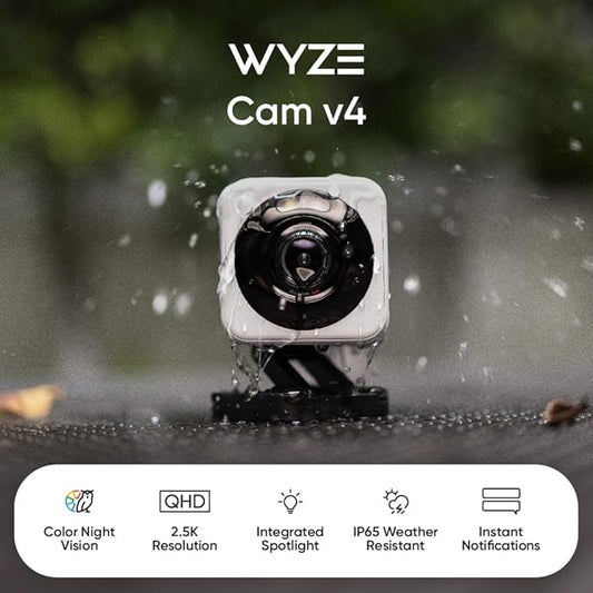 WYZE Cam v4 (Latest Model), 2.5K AI Security Camera, Indoor/Outdoor Cameras for Home Security, Baby Monitor & Pet Camera, Vibrant Color Night Vision, No Subscription Required, Free Expert Help