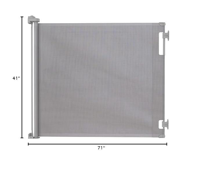 Retractable Baby Gate Perma Child Safety 41" Tall x 71” Wide, Mesh, for Stairs, Doorways, Dogs, Pets, Indoor, Outdoor, One-Handed Operation, Locking, Easy Install, Hardware Mount, Gray