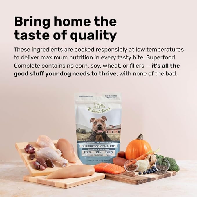 BADLANDS RANCH by Katherine Heigl – Superfood Complete Air-Dried Chicken Dog Food – High Protein with Superfoods for Daily Wellness & Consistent Nutrition – 64 oz (Pack of 4)