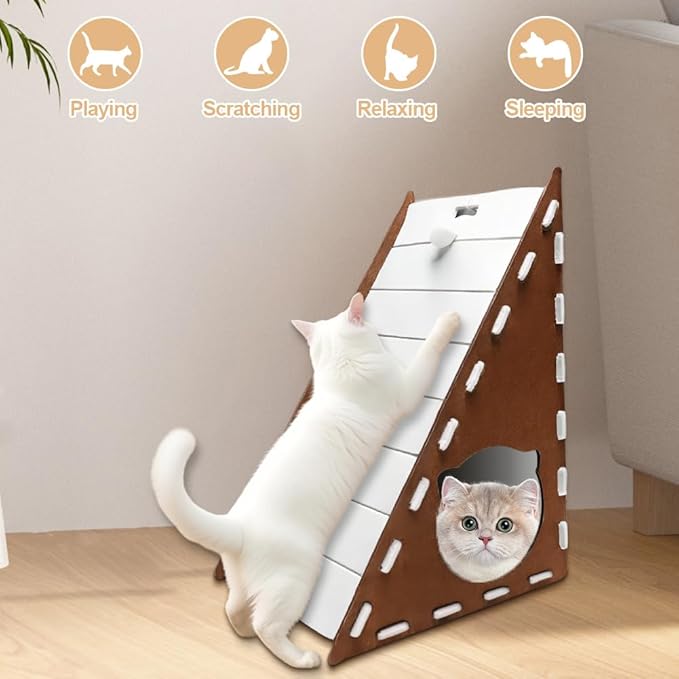 Felt Cat Scratcher, Jaxbo Triangular Vertical Cat Scratching Board with Plush Ball Toy, 9mm Thick Washable Material, No-Tool Assembly, Multi-Surface Cat Furniture Protector