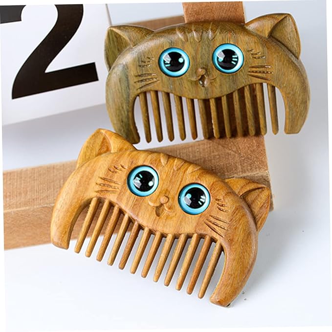minkissy Sandalwood Cat Hair Combs Set of 2 Small Fine Tooth Grooming Combs for Cats and Dogs for PET Grooming