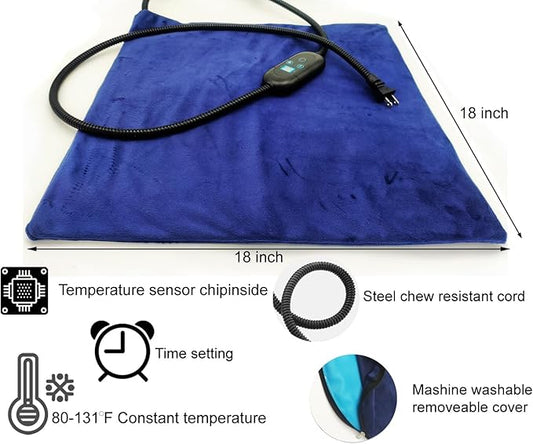 Pet Heating Pad for Cats & Small Dogs -18x18 Inch, 6 Heat Levels with Timer, Waterproof, Removable Washable Cover, Chew-Proof Cord, Digital Display