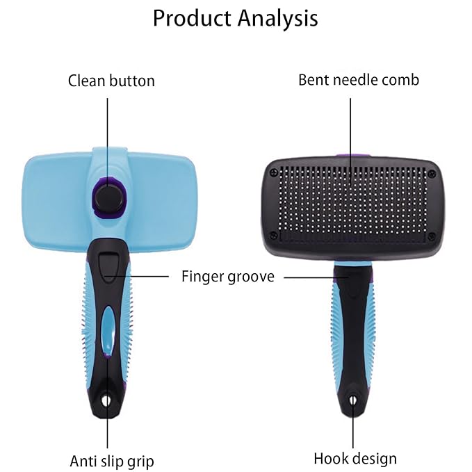 Self Cleaning Shedding Cat Brush - Skin Friendly Hair Removal And Grooming Tool Suitable For Cats And Dogs, Pet Hair Removal Tool Suitable For Shedding & Haired Pets(Sky blue,Large)