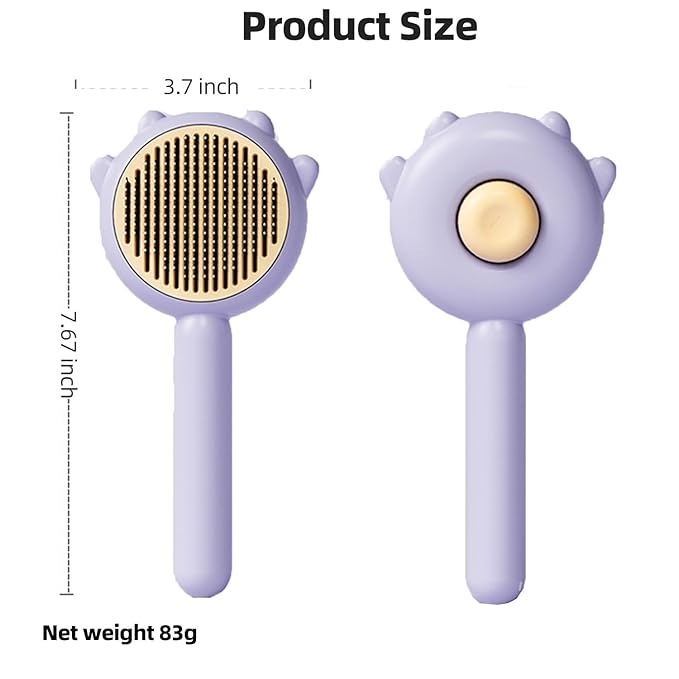 Cat Hair Brush, Cat Brush with Release Button, Self Cleaning Slicker Brush for Shedding, Pet Hair Cleaner Brush for Cats or Dogs, Magic Pet Combs Dogs Grooming Brush (Purple)
