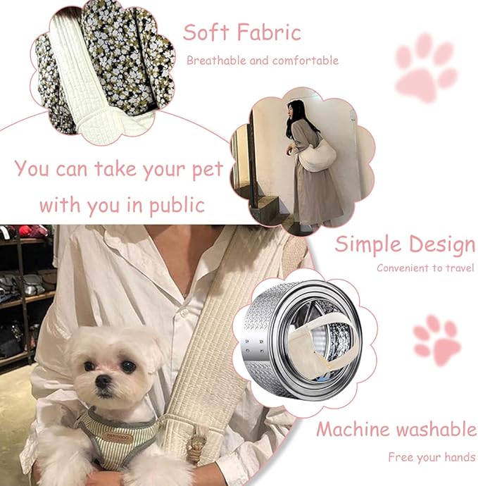 NATUYA Small Dog Carrier Sling Dog Sling Carrier for Small Dogs Puppies Cats, Big Pouch Safety Leash Pet Sling Carrier for Walking Outdoor Travel (Brown, Canvas)