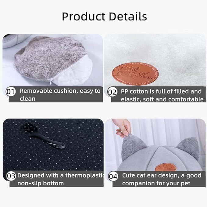 Cat Beds for Indoor Cats, Cozy Cat Cave Bed Dog House Cats Tent with Removable Cushion Pillow, Soft Warm Pet House Puppy Bed, Cute Pet Nest for Kitten Small Dog (Gray, M-13x13x13 Inches)