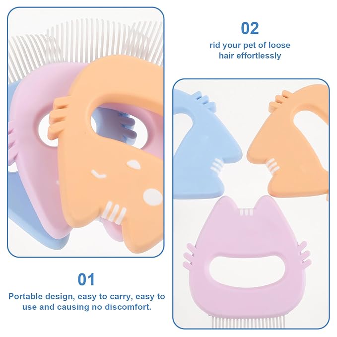 GANAZONO 3pcs Pet Hair Removal Comb Set with Silicone Handle, Portable Dog and Cat Massage Grooming Brushes for Shedding Control, Household Compact Hair Combs for Cats and Dogs