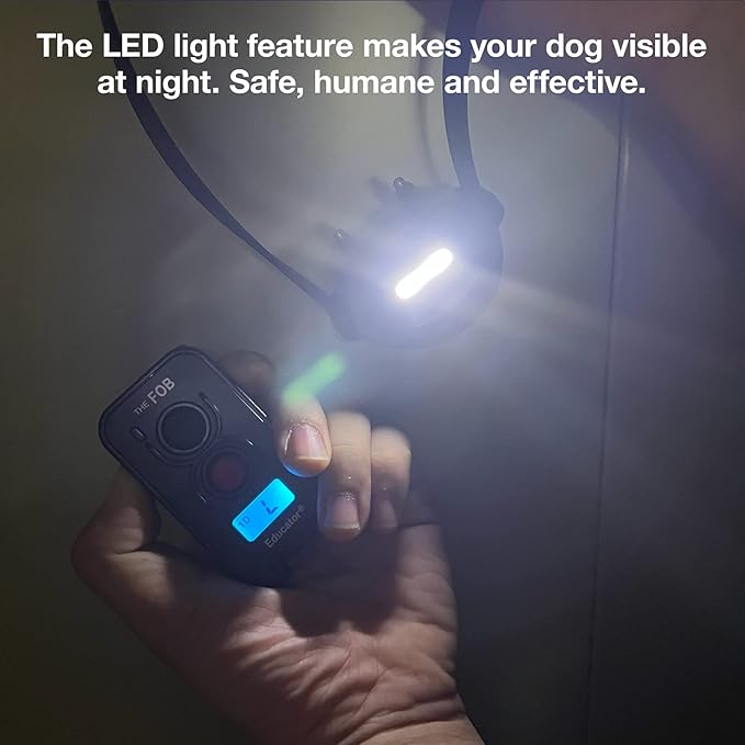 Educator FOB 300 Yard Dog Training Collar with Remote and Finger Button, Humane Stimulation, Pavlovian Tone, Waterproof, Odorproof Biothane Collar, Night Light, Rechargeable, 1 Dog (USA Only), Black