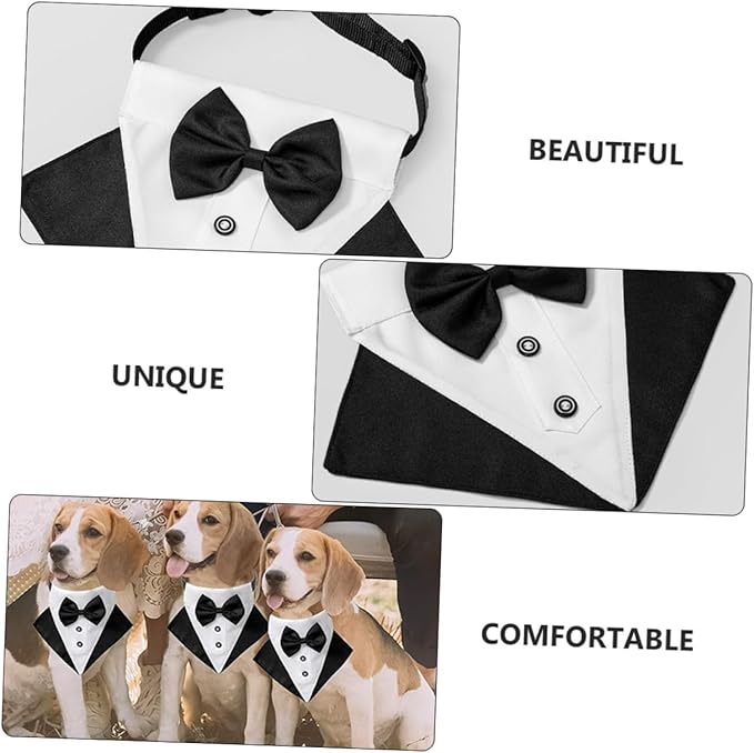 Pet Tuxedo Collar with Bow Tie, Dog Triangle Bandana Scarf, Black and White Formal Puppy Bib for Party and Holiday, Size L 60x2.0cm, Stylish Pet Supply for Dogs