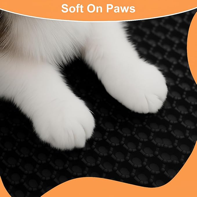 Cat Litter Mat XXL(47" x 39") - Large, Double-Layer, Non-Toxic, Easy Clean, Durable, Black