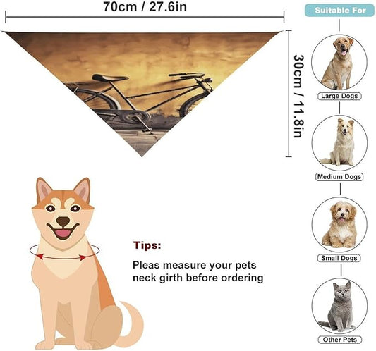 Dog Bandana Spring Pet Scarf Adjustable Triangle Old Bicycle Printing Dog Bib Washable Polyester Puppy Bandana for Small Medium Large Dogs Cat Birthday Party Supplies